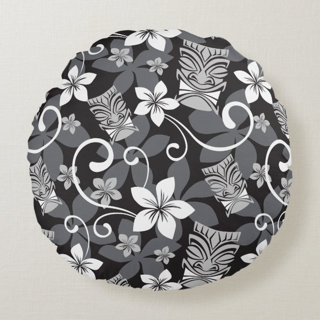 LUAU TIKI PATTERN (CHARCOAL) RUND KUDDE (Framsidan)