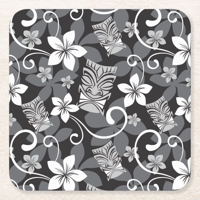 LUAU TIKI PATTERN (CHARCOAL) UNDERLÄGG PAPPER KVADRAT (Framsidan)