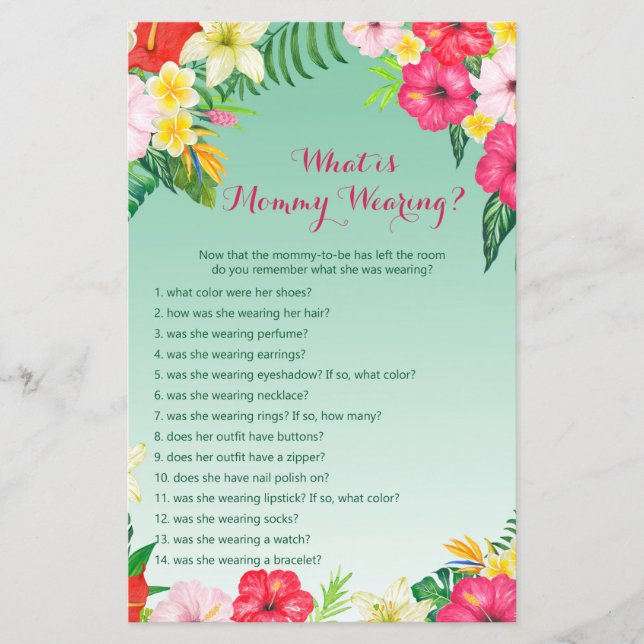 Luau Tropical Baby Shower Game TRINTED (Framsida)