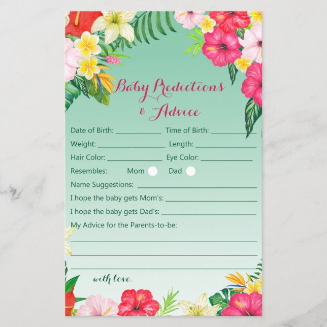 Luau Tropical Baby Shower Game TRINTED (Framsida)