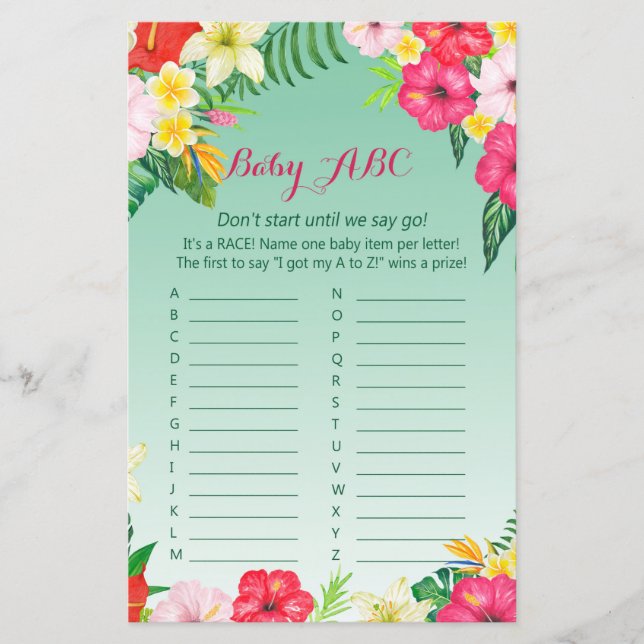 Luau Tropical Baby Shower Game TRINTED (Framsida)