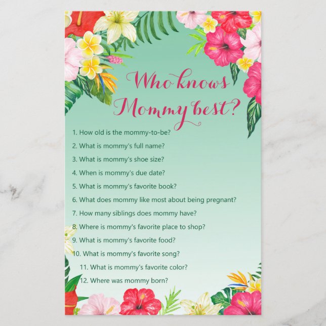 Luau Tropical Baby Shower Game TRINTED (Framsida)