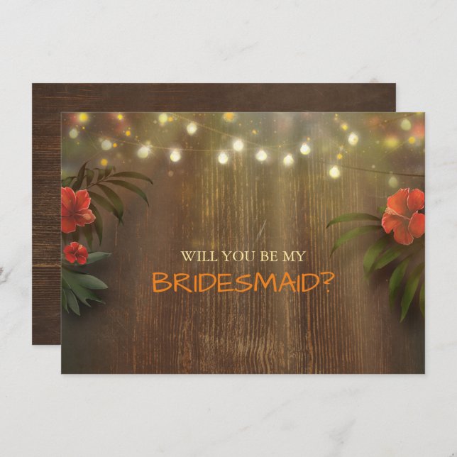 Luau Tropical Beach Ljus Blommigt Bridesmaid Inbjudningar (Fram/baksida)