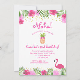 Luau Tropical Blommigt Girl 3 Tredje födelsedagsin Inbjudningar