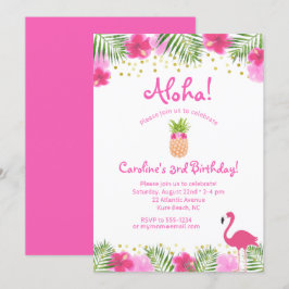 Luau Tropical Blommigt Girl 3 Tredje födelsedagsin Inbjudningar