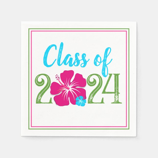 Luau Tropical Class of 2024 Studenten Papper Pappersservett (Framsidan)