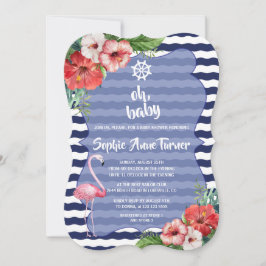 Luau Tropical Flamingo Navy Rand BABY SHOWER Inbjudningar