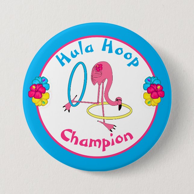 Luau Tropical Party Flamingo Hula Ring Champion 3" Knapp (Framsida)