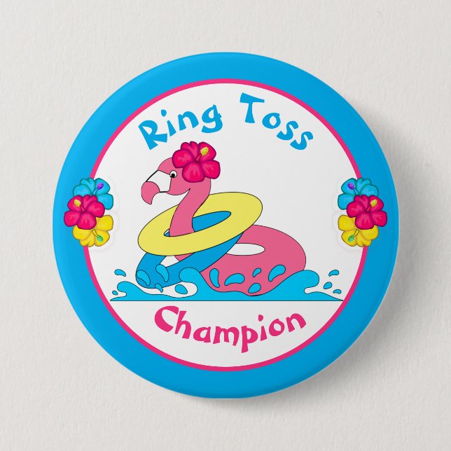 Luau Tropical Party Flamingo Ring Toss Champion 3" Knapp (Framsida)
