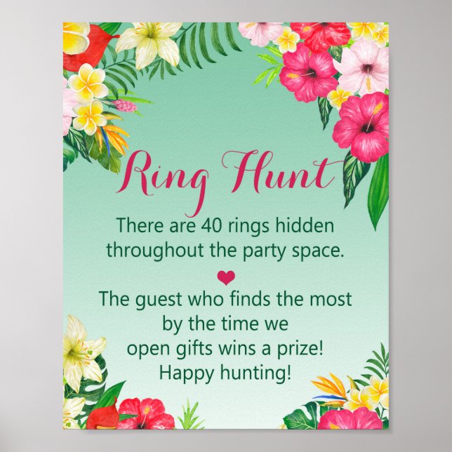 Luau Tropical Ring Hunt Game - Bröllopssign Poster (Framsidan)
