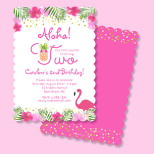 Luau Tropisk Blomster Flicka 2:a Andra Födelsedag Inbjudningar