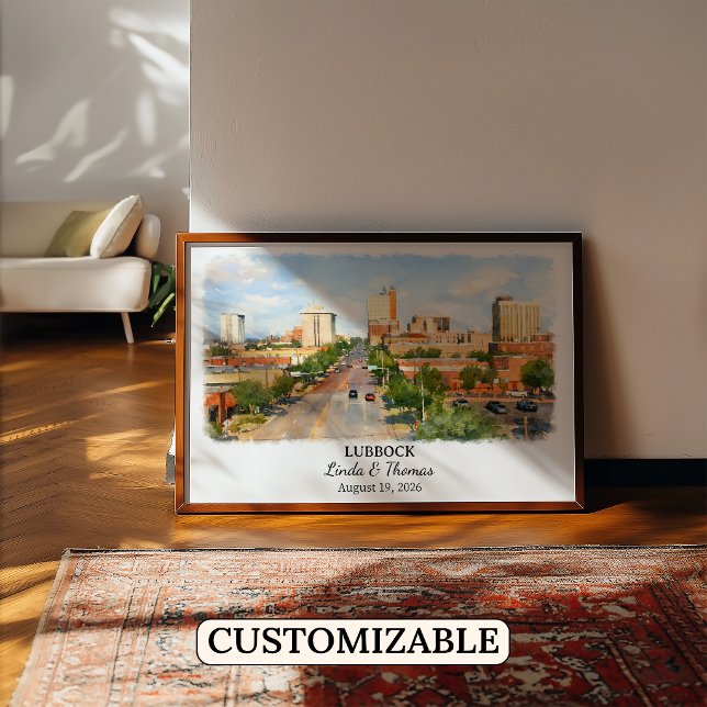 Lubbock Texas Affisch, Akvarell, Anpassad Poster (Skapare uppladdad)