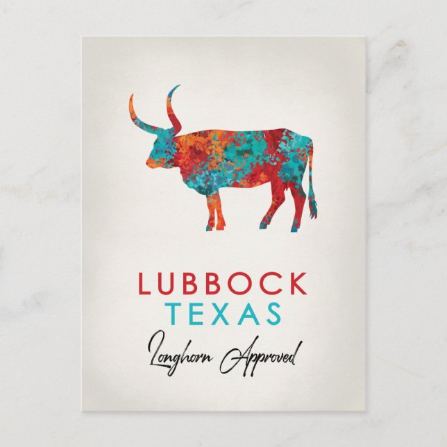Lubbock Texas Colorful Longhorn Vykort (Framsida)