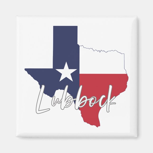 Lubbock, Texas Flagga Karta Magnet (Framsidan)