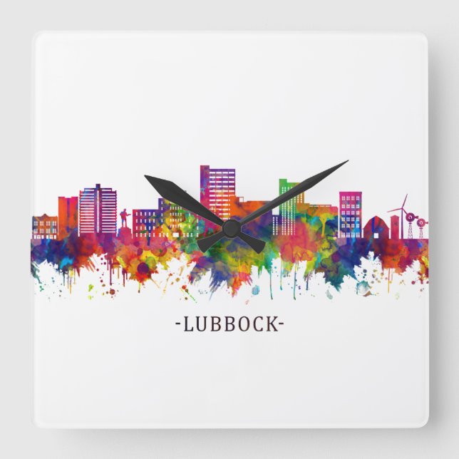 Lubbock Texas Skyline Fyrkantig Klocka (Framsida)