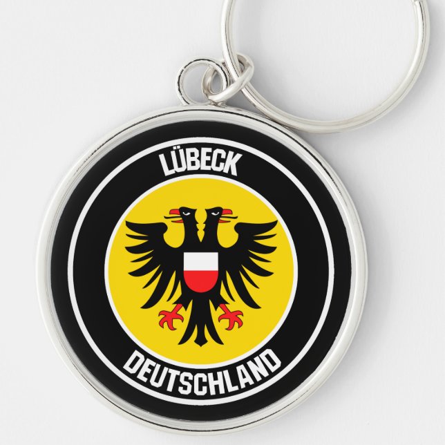 Lübeck Round Emblem Rund Silverfärgad Nyckelring (Framsidan)