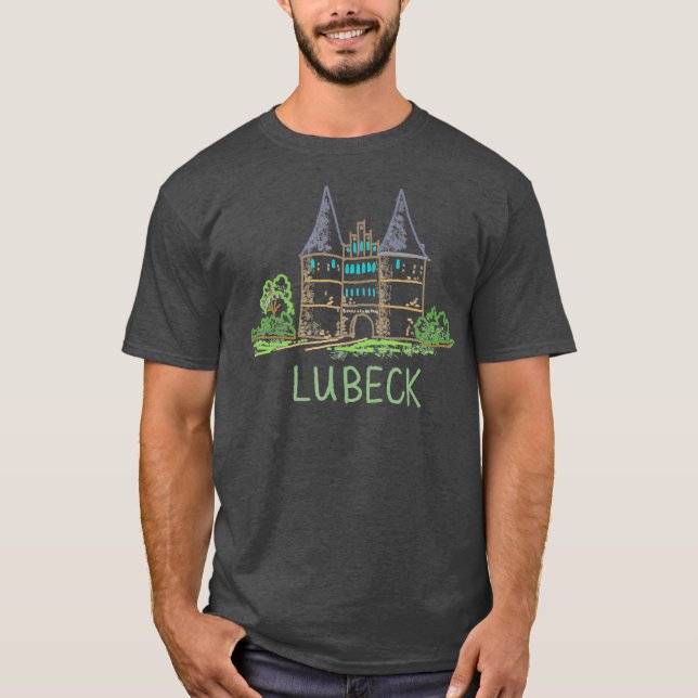 Lubeck Tyskland Unik Hand plockade Art Gift Manar T Shirt (Framsida)