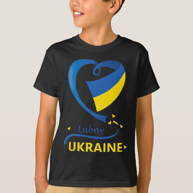 Lubny Ukraine National Flag Heart Emblem Crest  T Shirt (Framsida)