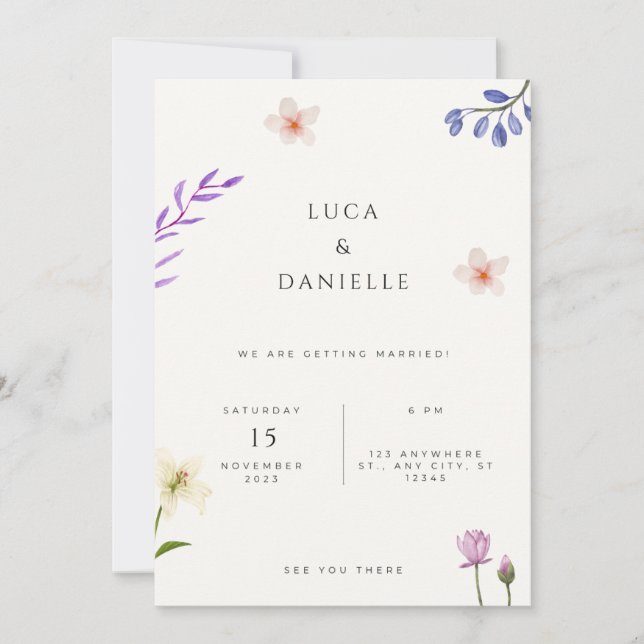 Luca & Danielle Wildflower Bröllopsinbjudan Inbjudningar (Framsida)