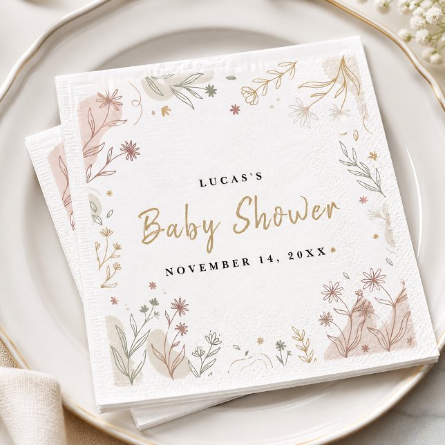 Lucas akvarellmålade vilda blommor för barnkalas pappersservett (Lucas’s Botanical Watercolor Wildflower Baby Showe Napkins)