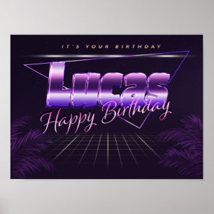 Lucas Namn Vorname lila retro Poster Geburtstag