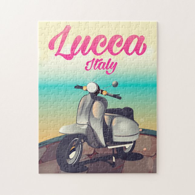 Lucca Italien Scooter reseskylt tryck. Pussel (Vertikal)