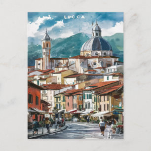 Lucca Italien Street Watercolor Painting Vykort