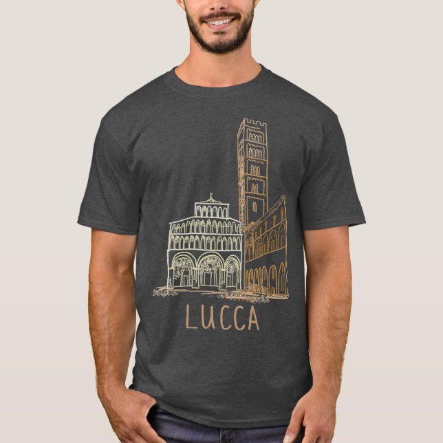 Lucca Italy Unique Hand Drawn Art Gift Men Women T Shirt (Framsida)