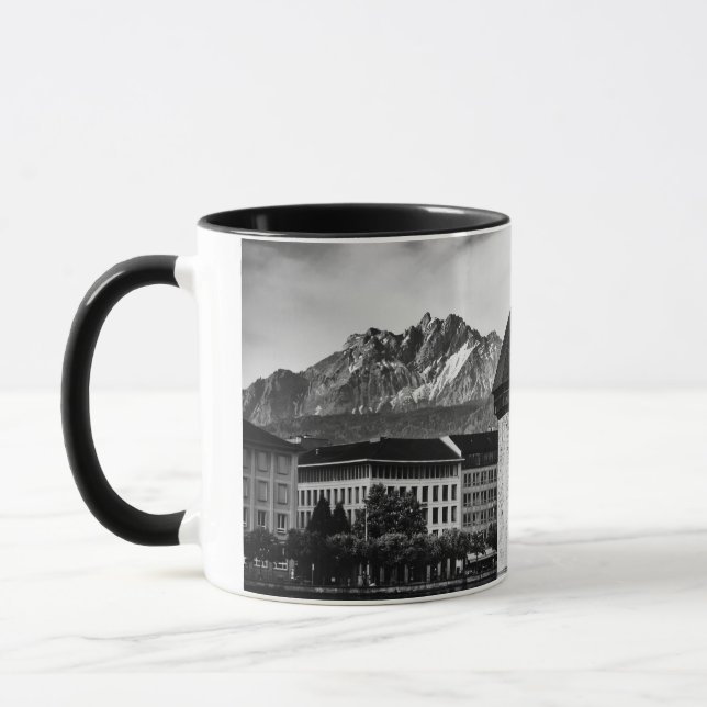 Lucerne city chapel bridge black/white photo mug mugg (Vänster)
