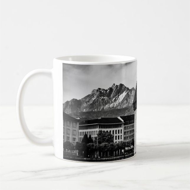 Lucerne city chapel bridge black/white photo mug mugg (Vänster)