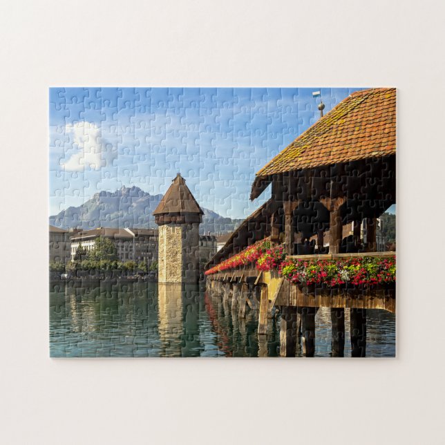 Lucerne Covered Bridge Jigszle Puzzle Pussel (Horisontell)