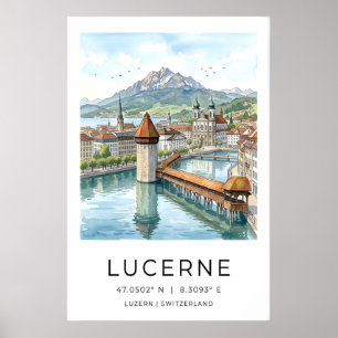 Lucerne Resa Konsttryck Schweiz Stadspanorama och Poster