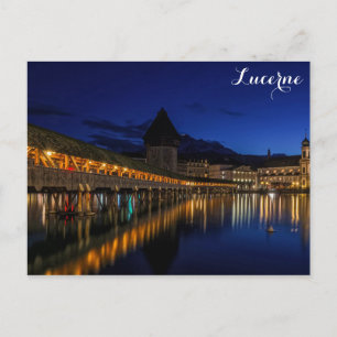 Lucerne Schweiz Chapel Bridge på natten Vykort