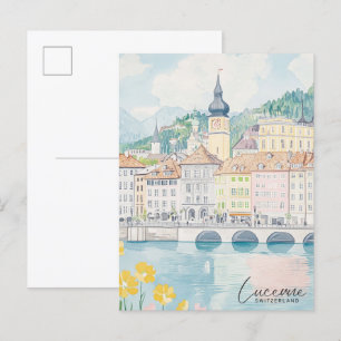 Lucerne Schweiz Gouache Illustration Travel Vykort