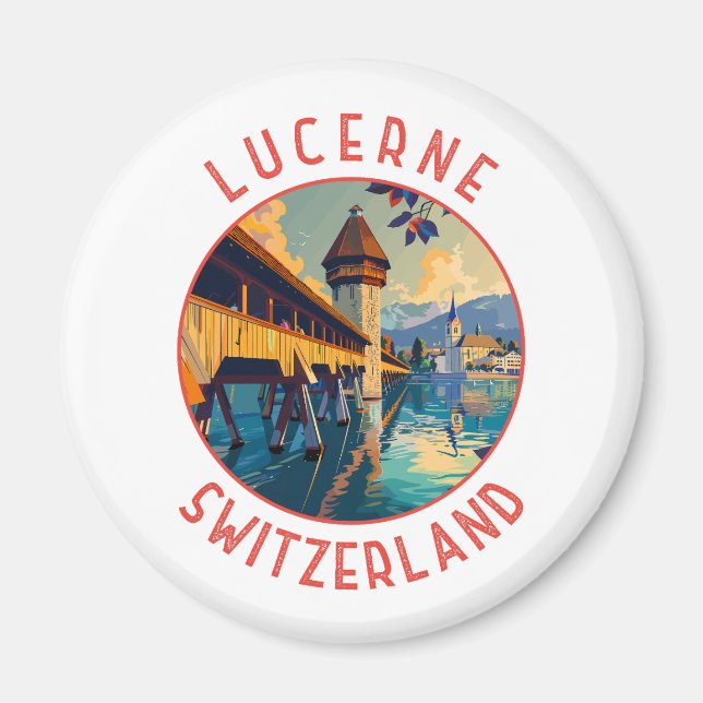 Lucerne Schweiz Retro Distress Circle Magnet (Framsidan)