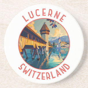 Lucerne Schweiz Retro Distress Circle Underlägg