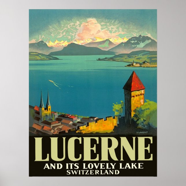 Lucerne, Schweiz, synvinkel på sjö och berg Poster (Framsidan)