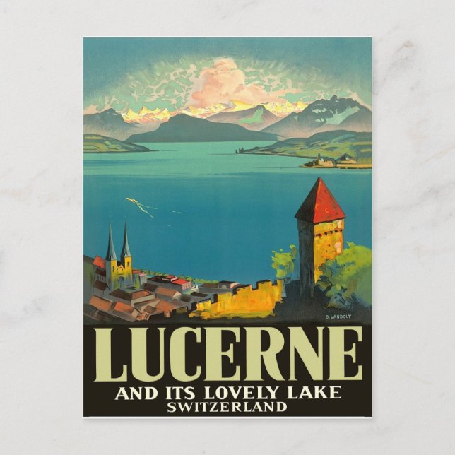 Lucerne, Schweiz, synvinkel på sjö och berg Vykort (Framsida)