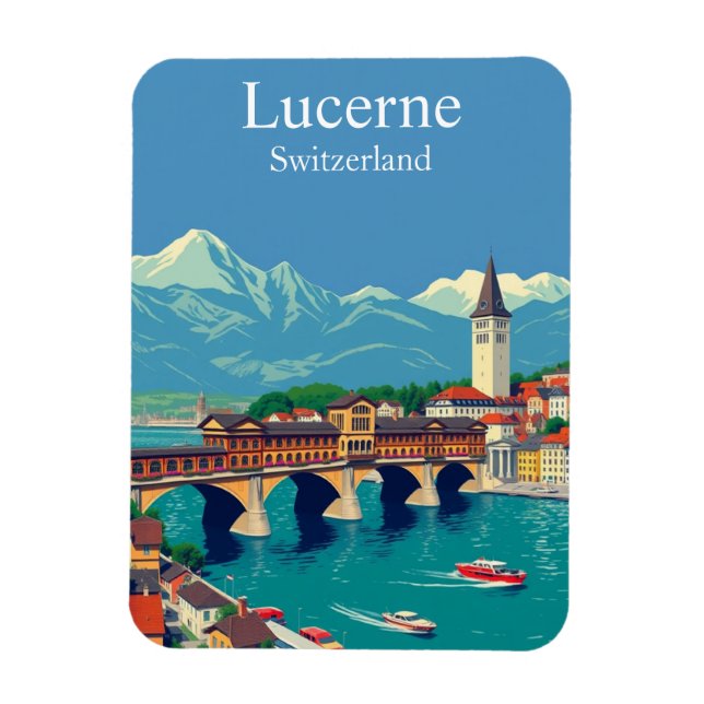 Lucerne, Schweiz Travel Alpine Townscape Magnet (Vertikal)