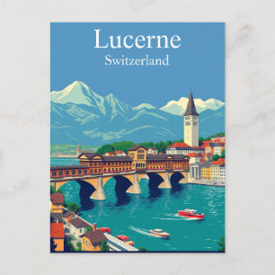 Lucerne, Schweiz Travel Alpine Townscape Vykort