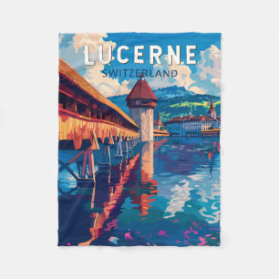 Lucerne Schweiz Travel Art Vintage Fleecefilt