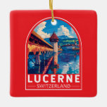 Lucerne Schweiz Travel Art Vintage Julgransprydnad Keramik<br><div class="desc">Lusernretro-vektorns rörelsemönster. Lucerne,  en kompakt stad i Schweiz som är känd för sin bevarade medeltida arkitektur,  ligger mitt i snötäckta berg på Sjö Lucerne.</div>