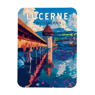 Lucerne Schweiz Travel Art Vintage Magnet