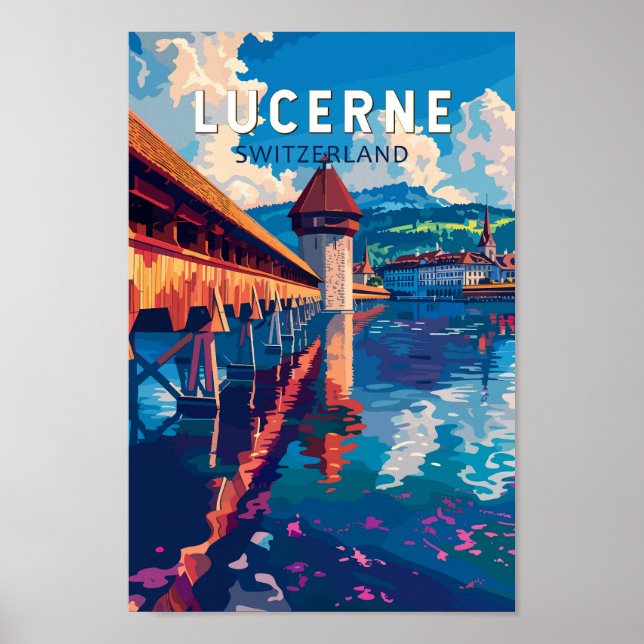 Lucerne Schweiz Travel Art Vintage Poster (Framsidan)