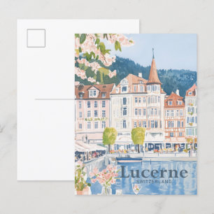 Lucerne Schweiz Watercolor Painting Travel Vykort