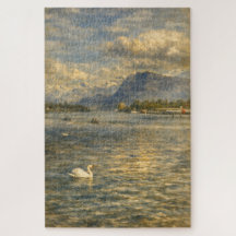 Lucernsjön Schweiz Svan & Alperna Konstpussel