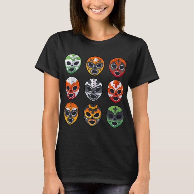 Lucha Libre brottningsmask Cinco De Mayo mexikansk T Shirt (Framsida)