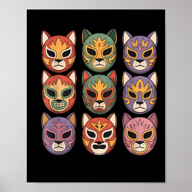 Lucha Libre Cat Mask Funny Luchador Mask Gato  Poster (Framsidan)