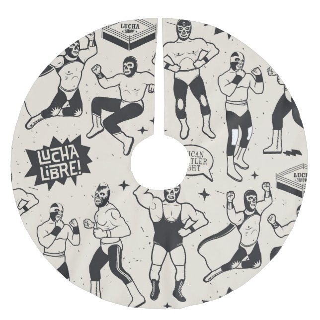 Lucha Libre: Mexikanska Wrestler mönster Julgransmatta Borstad Polyester (Framsidan)