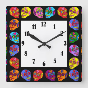 Lucha Libre Sugar Skull Fyrkantig Klocka